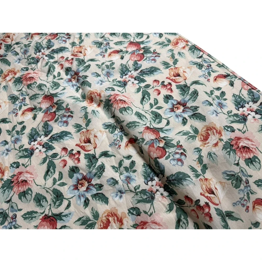 Vintage Floral Swag Valances Short Curtains Left & Right Lace Trim Cottage